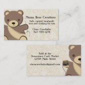 ハンドメイドのおもちゃを縫っているテディー・ベアの裁縫婦 名刺 (正面/裏面)