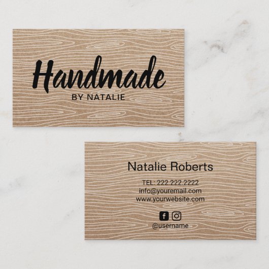 ハンドメイドのはっきりしたな文字の最小主義の素朴な木 名刺 (正面/裏面)