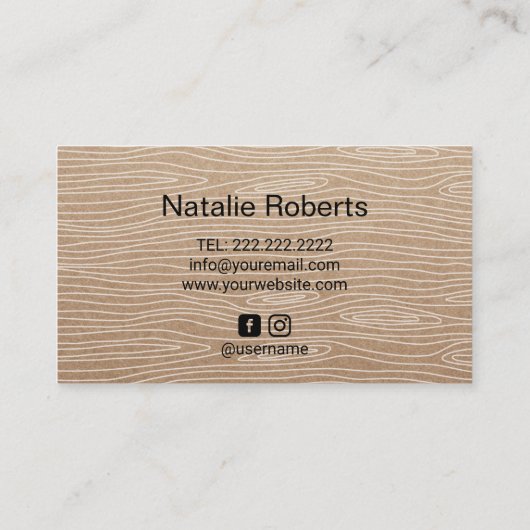 ハンドメイドのはっきりしたな文字の最小主義の素朴な木 名刺 (裏面)