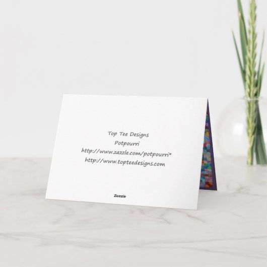 ハンドメイドのキルトの写真が付いている挨拶状 カード (裏面)