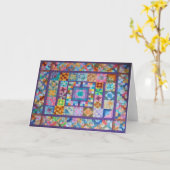 ハンドメイドのキルトの写真が付いている挨拶状 カード (黄色い花)