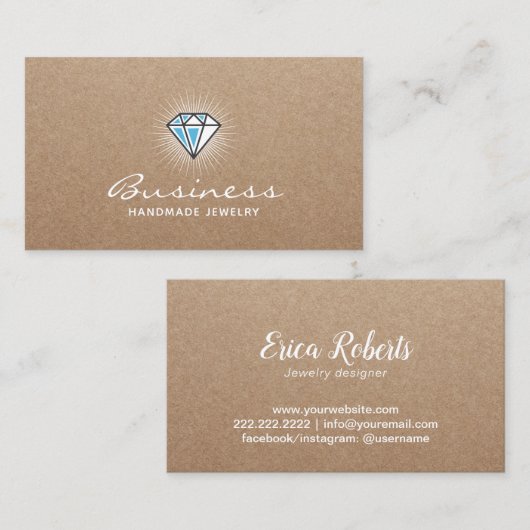 ハンドメイドのジュエリーのダイヤモンドのロゴエレガントなクラフト 名刺 (正面/裏面)