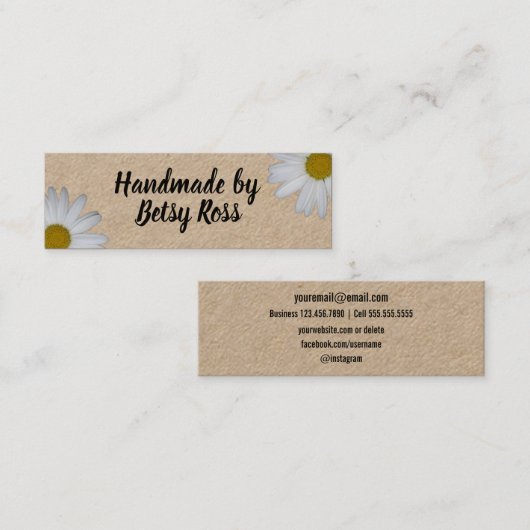 ハンドメイドのデイジーによっては素朴なクラフトの会合媒体が開花します スキニー名刺 (正面/裏面)