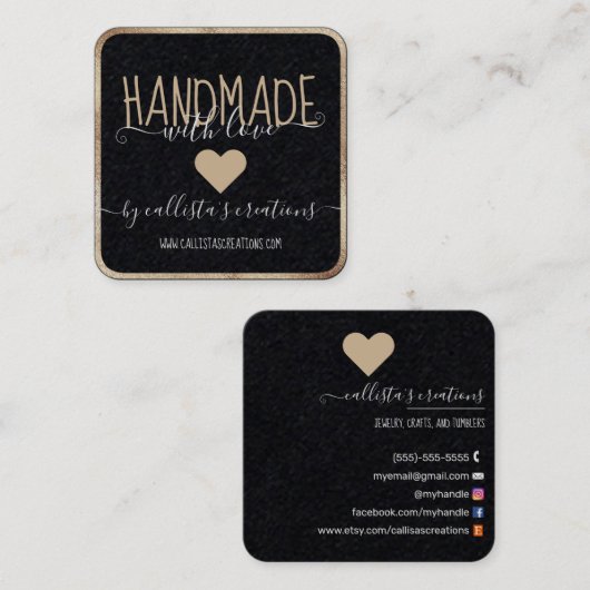 ハンドメイドアラブEtsyホームクレフタアートフェア金ゴールド スクエア名刺 (正面/裏面)
