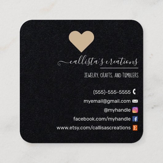 ハンドメイドアラブEtsyホームクレフタアートフェア金ゴールド スクエア名刺 (裏面)