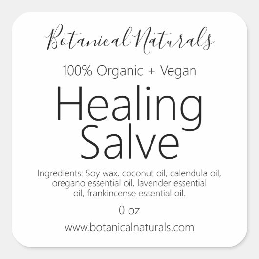 ハンドメイドオーガニックピュアビーガンヒーリングバルムラベル スクエアシール (正面)