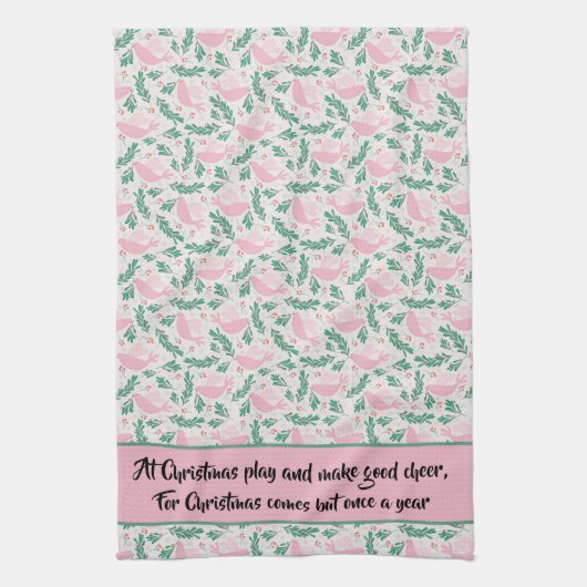 ハンドメイドクリスマス鳩のピースオリーブの枝 キッチンタオル (縦)