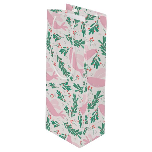 ハンドメイドクリスマス鳩のピースオリーブの枝 ワインギフトバッグ (正面アングル)