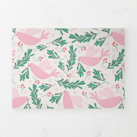 ハンドメイドクリスマス鳩のピースオリーブの枝 三つ折りクリスマスカード (カバー)