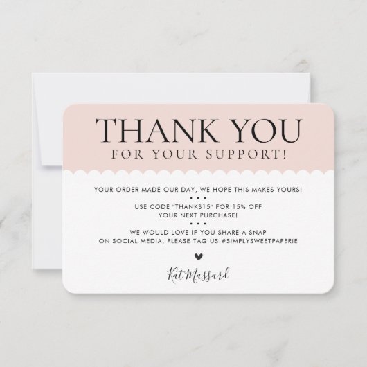 ハンドメイドサンキュープロフェッショナルかわいらし赤面 サンキューカード (正面)