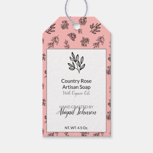🧼🌿 🌹 ハンドメイドソープ用 ブッシュ フローラル ギフトタグ (正面)