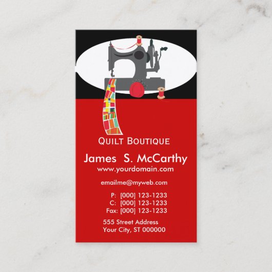 ハンドメイドブティックキルテッドアンティーク裁縫機 名刺 (正面)