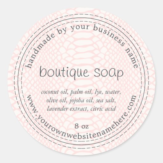 ハンドメイドブティックソープパステルピンクスネークパターン ラウンドシール (正面)