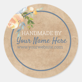 ハンドメイドプロダクトブルー&ピーチフローラクラフト紙 ラウンドシール