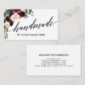 ハンドメイド書道のバーガンディの水彩画の花柄 名刺 (正面/裏面)