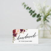 ハンドメイド書道の水彩画のバーガンディの花柄 名刺 (スタンド正面)