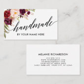 ハンドメイド書道の水彩画のバーガンディの花柄 名刺 (正面/裏面)
