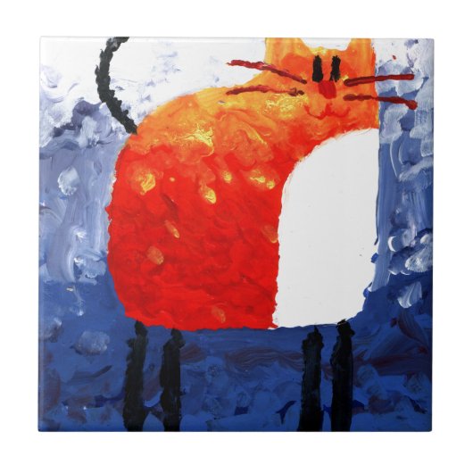 ハンドメイド絵画の芸術を引く猫のおもしろい タイル (正面)