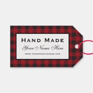 ハンドメイド赤い格子状ラベル ギフトタグ