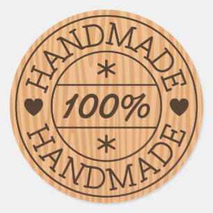 ハンドメイド100%または製品名、木のスタンプ ラウンドシール