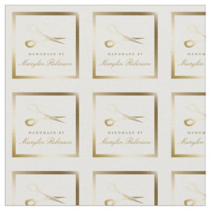 ハンドメイド の白い及び金ゴールドのはさみを切って下さい及び縫って下さい ファブリック