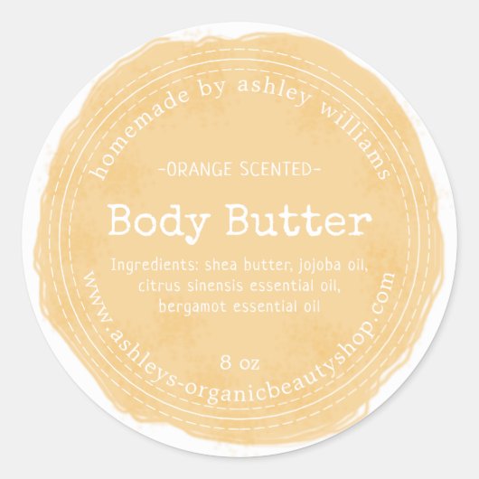 ハンドメイド ボディ バター 黄色 有機 ビジネス ラベル (正面)