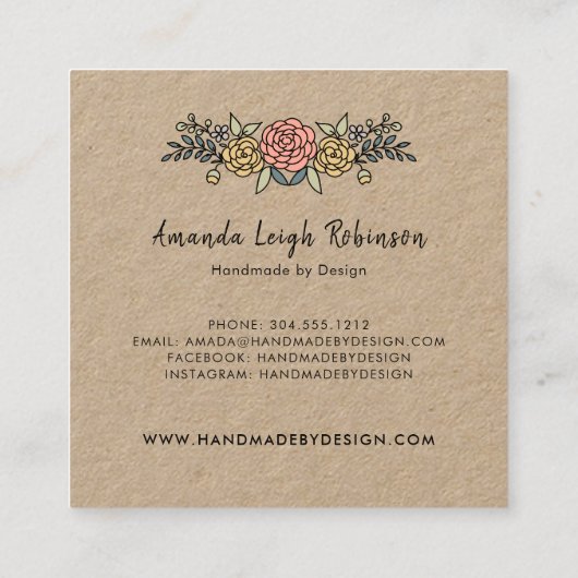 ハンドメ素朴モダンードフローラEtsyホームクレフター スクエア名刺 (裏面)