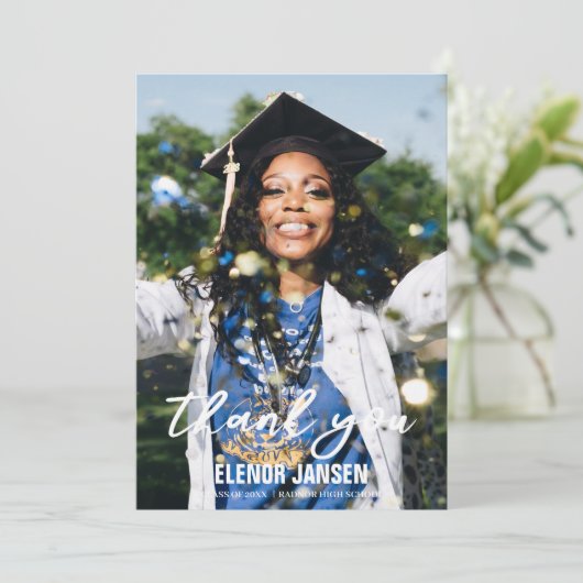 ハンドモダンレタリング卒業写真 サンキューカード (スタンド正面)