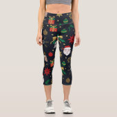 ハンドユニークドーンクリスマスドドルズブルーデザイン カプリレギンス (正面)