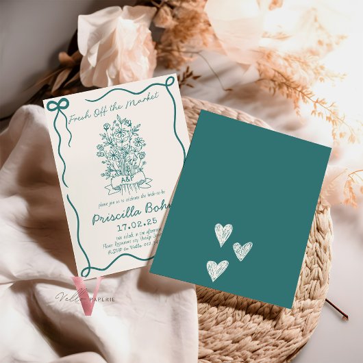 ハンドラウンフレッシュオフザマーケットブライダルシャワー招待状 招待状