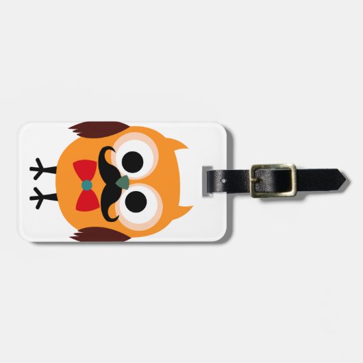 ハンドルバーの髭の口ひげを持つレトロのフクロウ ラゲッジタグ (正面横)