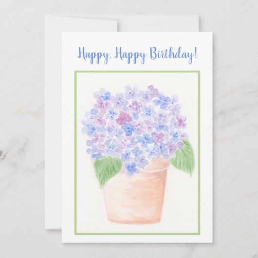 ハンドルーズ絵を描ウォーターカラーアジサイフローラ サンキューカード (正面)