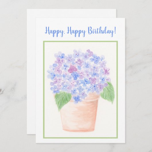 ハンドルーズ絵を描ウォーターカラーアジサイフローラ サンキューカード (正面/裏面)