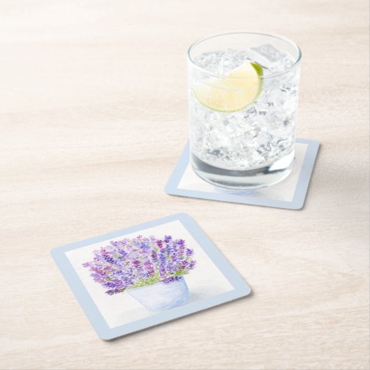 ハンドルーズ絵を描ウォーターカラーラベンダーフローラ紙 スクエアペーパーコースター (インサイチュ)