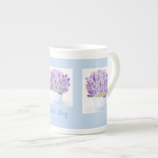 ハンドルーズ絵を描ウォーターカラーラベンダーフローラ ボーンチャイナマグカップ (正面右)