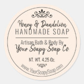 ハンドレタタイポグラフィソープパステルピーチ ラウンドシール (正面)