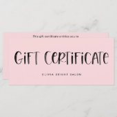 ハンドレタフォント淡い色のピンク |商品券 (正面/裏面)