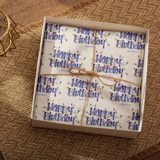 ハンドレタリングダスティブルーカスタマイズ誕生日 薄葉紙