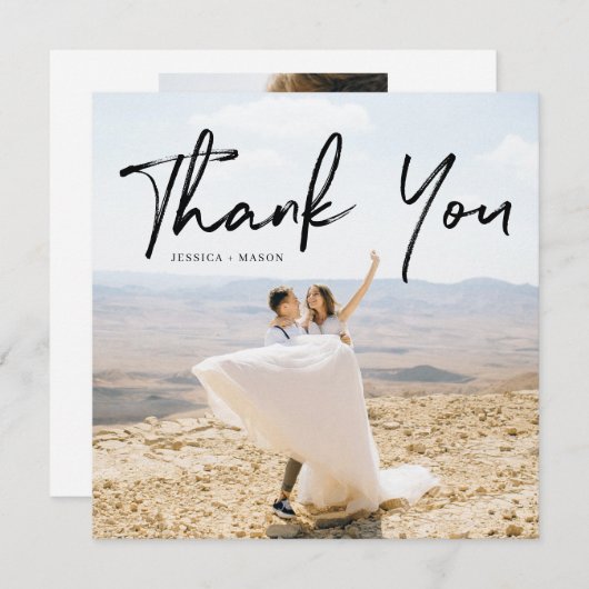 ハンドレタリングフォトス結婚クエアのサンキューカード (正面/裏面)