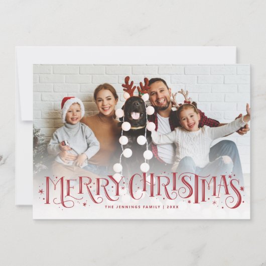 ハンドレタリングメリークリスマスレッドホリデーカード 案内状 (正面)