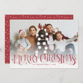 ハンドレタリングメリークリスマスレッドホリデーカード 案内状 (正面/裏面)