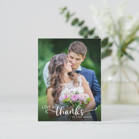 ハンドレタリングラヴ&感謝してい結婚ィーズありがとう ポストカード (スタンド正面)