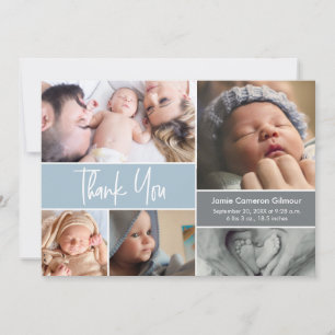 ハンドレタリング写真コラージブルーベビーシャワー サンキューカード