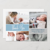 ハンドレタリング写真赤ちゃんシャワー青ありがとう 案内状 (正面/裏面)