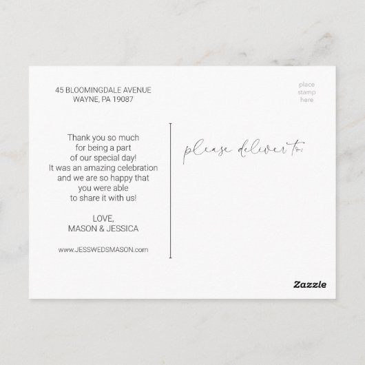 ハンドレタリング結婚写真のお礼のはがき ポストカード (裏面)