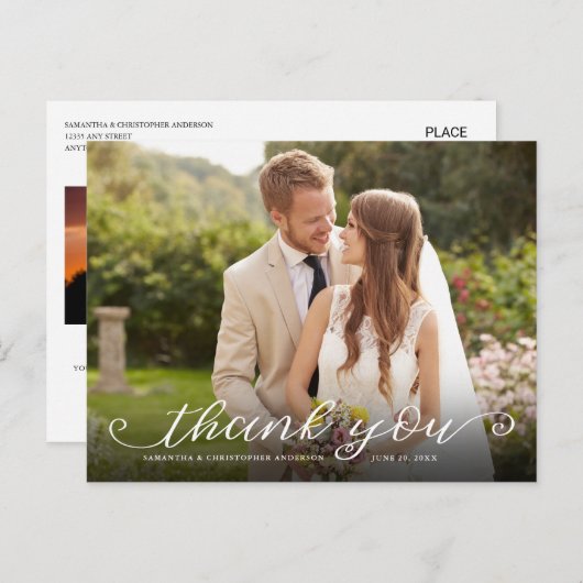 ハンドレタリング2枚結婚写真ありがとう ポストカード (正面/裏面)