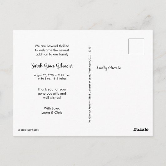 ハンドレタリン赤ちゃん女の子のシャワ感謝していー写真あなた ポストカード (裏面)