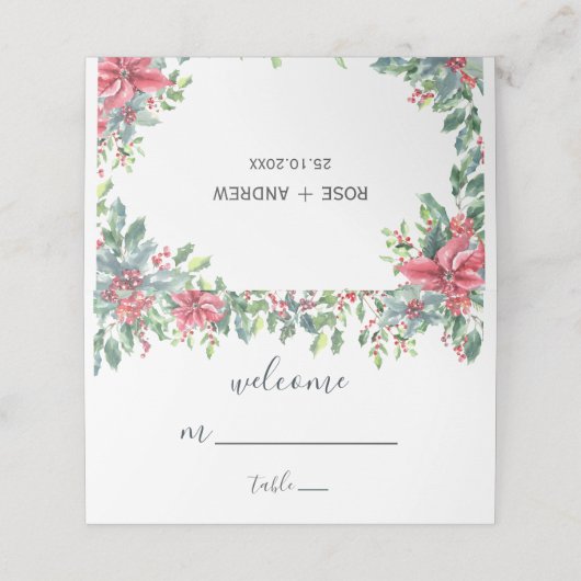 ハンドレターウェルカムポインセチア結婚クリスマス プレイスカード (外部開封)
