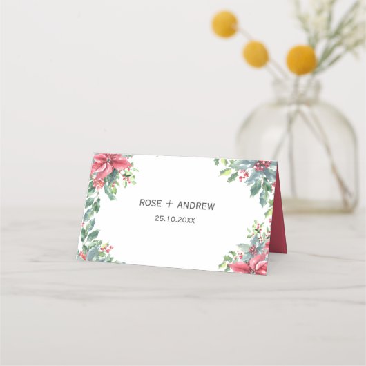 ハンドレターウェルカムポインセチア結婚クリスマス プレイスカード (裏面)