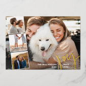 ハンドレタージョイ平和ラブフォトコラージュ金ゴールド 箔招待状 (正面)